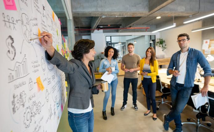 Mobile-app-development-company-process-user-flows A group of mobile app development company experts developing a seamless user journey
