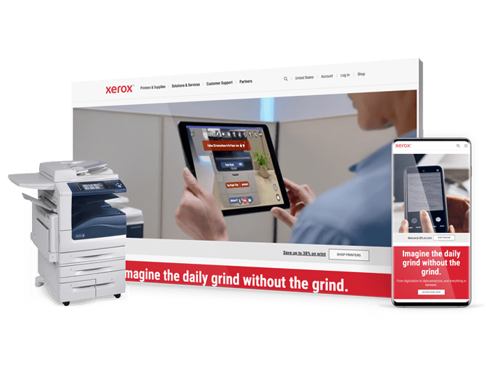 Asset-Lino-web-design-case-study-Xerox-min A trio of images highlighting Xerox's website design